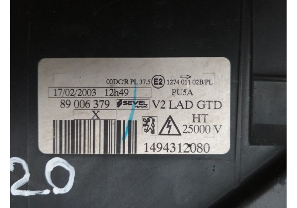 Фара ліва передня Peugeot 807, 1494312080, 89006379