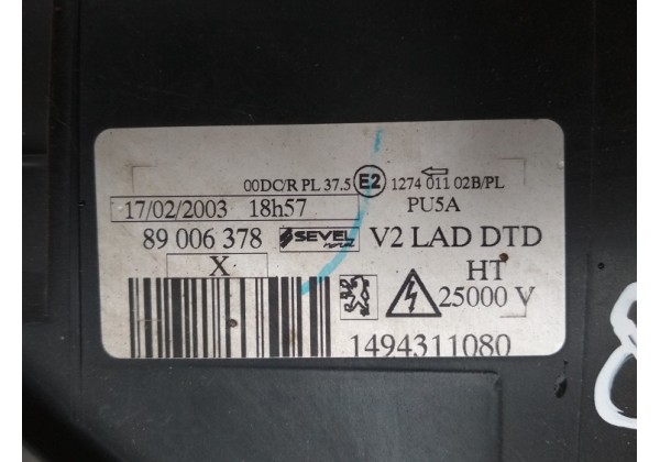 Фара права передня Peugeot 807, 1494311080, 89006378