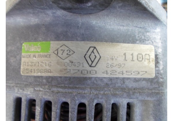 генератор Renault Laguna, Megane, Scenic 1.8, 2.0, 1.9 d, 110A, 14V, 7700424597, 2541988A, A13VI216 