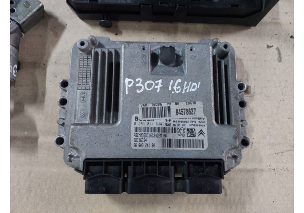 Комплект запалювання ЕБУ Peugeot 307, Citroen C4, 1.6 HDi, 0281011634, 9660324180, 9653958980, 9661940480, ціна без замка запалювання.
