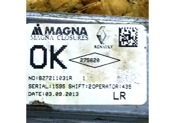 Склопідйомник лівої задньої дверки електричний Renault Sandero 2, Logan 2, 827211031R