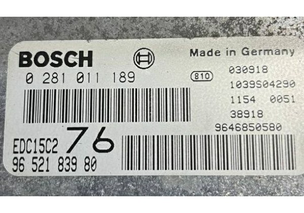 Комплект запалювання, ЕБУ, комп'ютер Citroen C5, 2.0 HDi, 0281011189, 9652183980, 9646850580, 9651197580, 9651196880