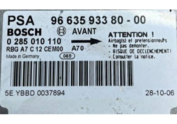 Блок управління подушками безпеки AIRBAG Peugeot 207, 06-12, 0285010110, 9663593380