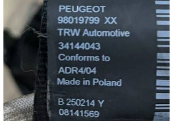Ремінь безпеки лівий передній з піропатроном Peugeot 3008, 5008, 09-16, 98019799XX