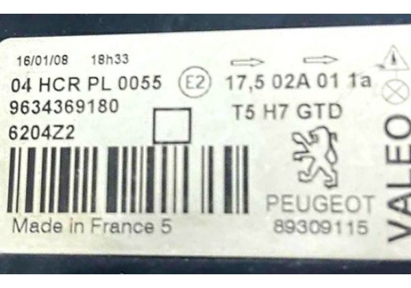 Фара передня ліва Peugeot 307, 01-05, 9634369180, 6204Z2, 89309115