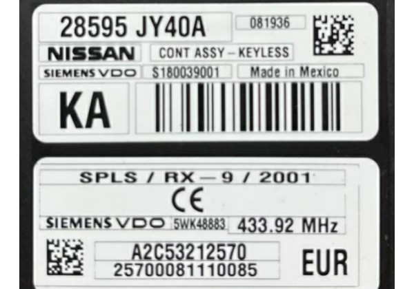 Блок управління безключовим запуском двигуна Renault Koleos, 28595JY40A