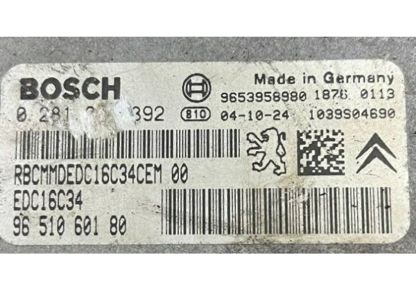 Комплект запалювання, ЕБУ, комп'ютер, Citroen Xsara Picasso, 1.6 HDi, Bosch, 0281011392, 9653958980, 9651060180, 9652474680, S118085320 D