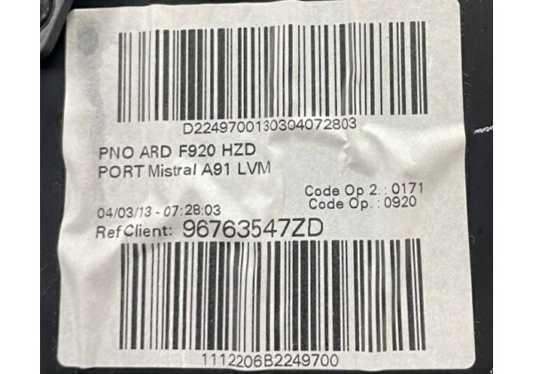 Обшивка задньої правої дверки Peugeot 208, 96763547ZD