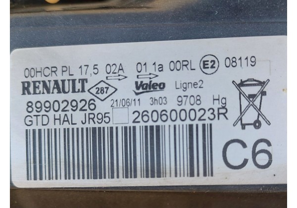Фара передня ліва Рено Сценік 3 Renault Scenic 3, 2009-2013, 260600023R, 89902926 *