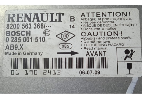 Блок управління AIRBAG Renault Clio 3, 8200563368, 0285001510 *