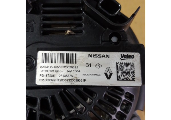 Генератор Renault 1.5 Blue DCi, Euro-6, 14V, 180A, 231009392R, FG18T206,2740587A
