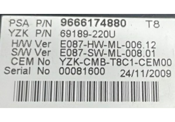 Панель приладів Peugeot 3008, 5008, 1.6 i, 9666174880