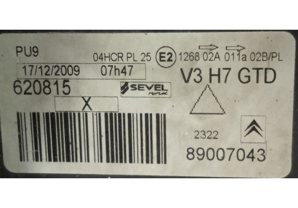 Фара передня ліва Citroen C8, Peugeot 807, 620815, 89007043 *