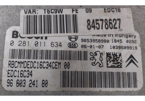Комплект запалювання ЕБУ Peugeot 307, Citroen C4, 1.6 HDi, 0281011634, 9660324180, 9653958980, 9661940480, ціна без замка запалювання.