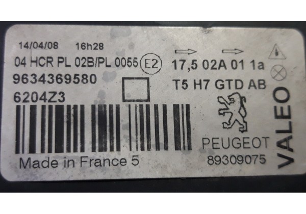 Фара передня ліва Peugeot 307, 01-05, 9634369580, 6204Z3, 89309075, паяні кріплення *