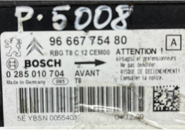 Електронний блок управління подушками безпеки AIRBAG Peugeot 3008, 5008, 09-16, 9666775480, 0285010704